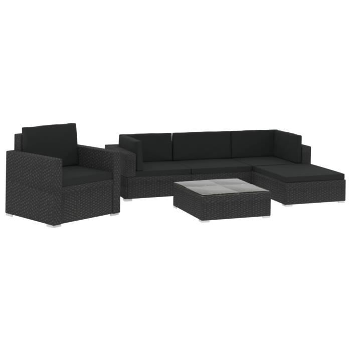 Salon de jardin - vidaXL - 6 pcs - Résine tressée noire - Coussins inclus - Acier laqué