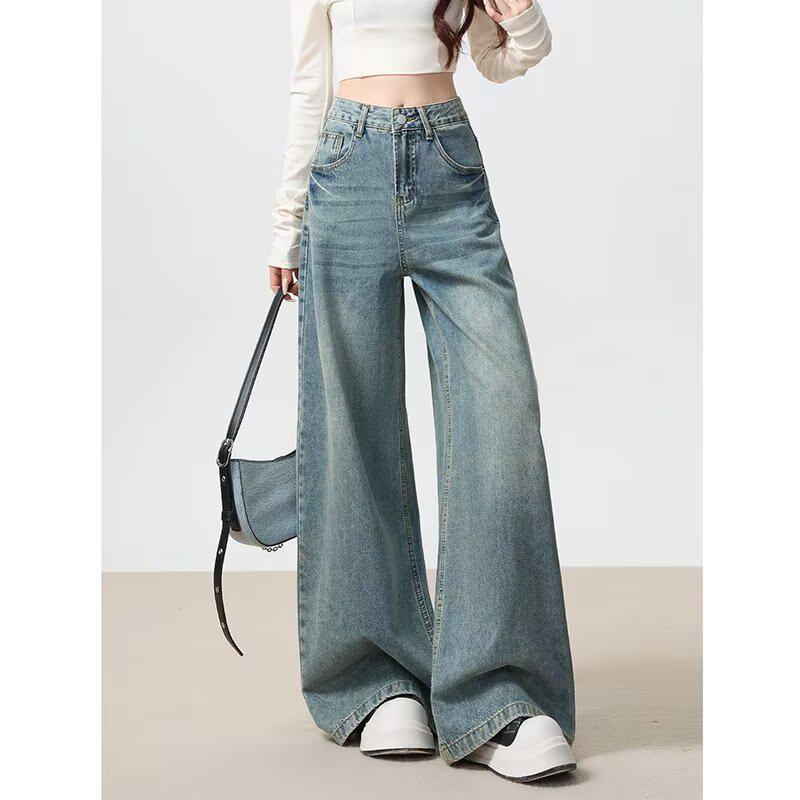 Women s 2025 Autumn/Winter Retro Korean-Style Wide-Leg Jeans - Slimming, Loose Drape, Versatile Fashion Straight Pants XL