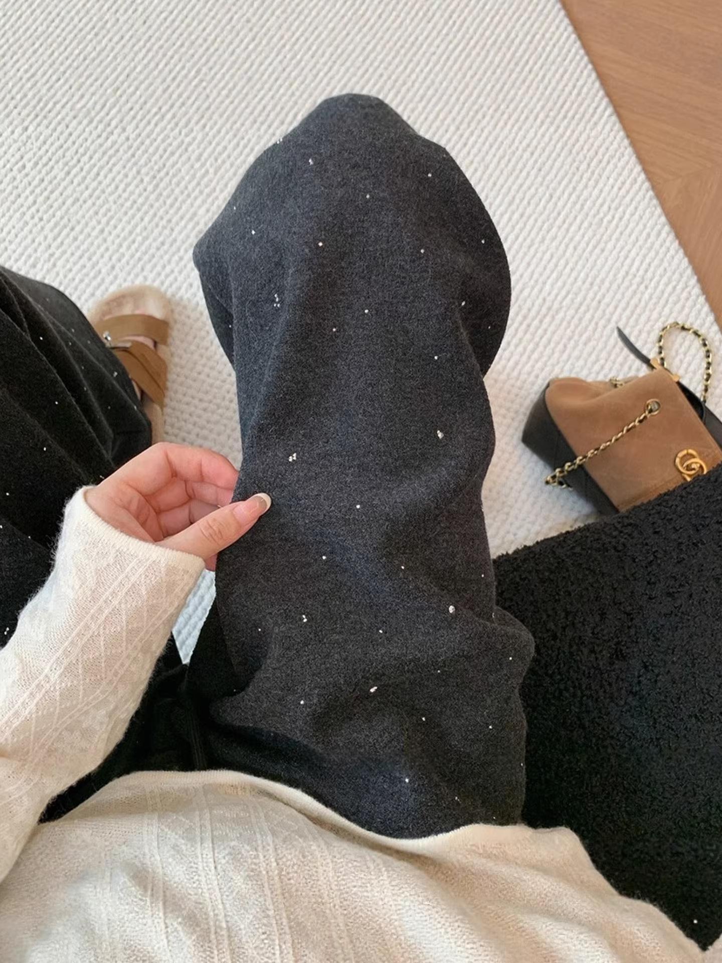 

2025 Winter Plus Velvet Wide-Leg Women s Pants: Thick, Loose, Glutinous Rice Design for Casual Wear 2XL
