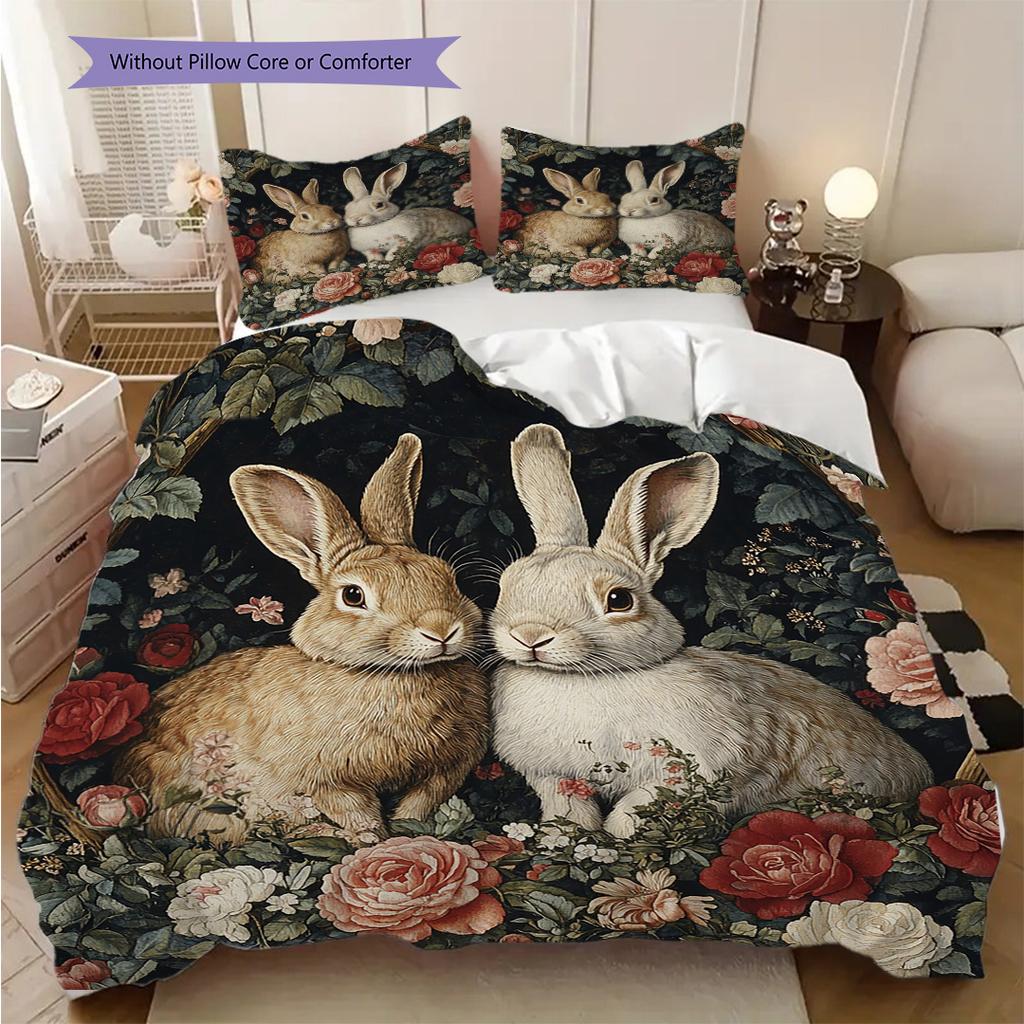 Rabbit Pattern Bedding Quilt Set Quilt Cover Pillowcase Home Decoration Birthday Gift (1 * duvet cover + 2 * pillowcase, without core)