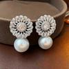 2025 Pearl Dungle Drop Earrings Wedding for Brides, Cubic Zirconia
