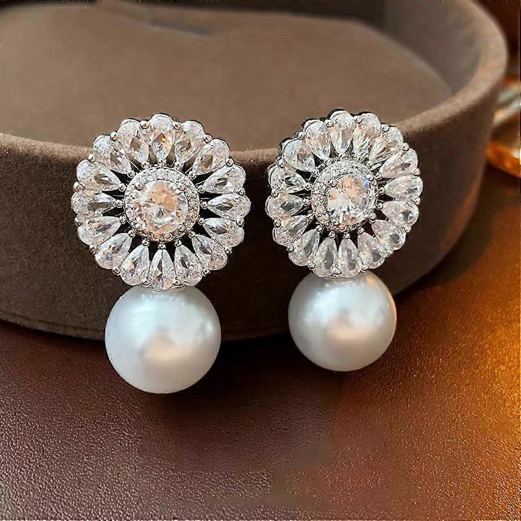 2025 Pearl Dungle Drop Earrings Wedding for Brides, Cubic Zirconia