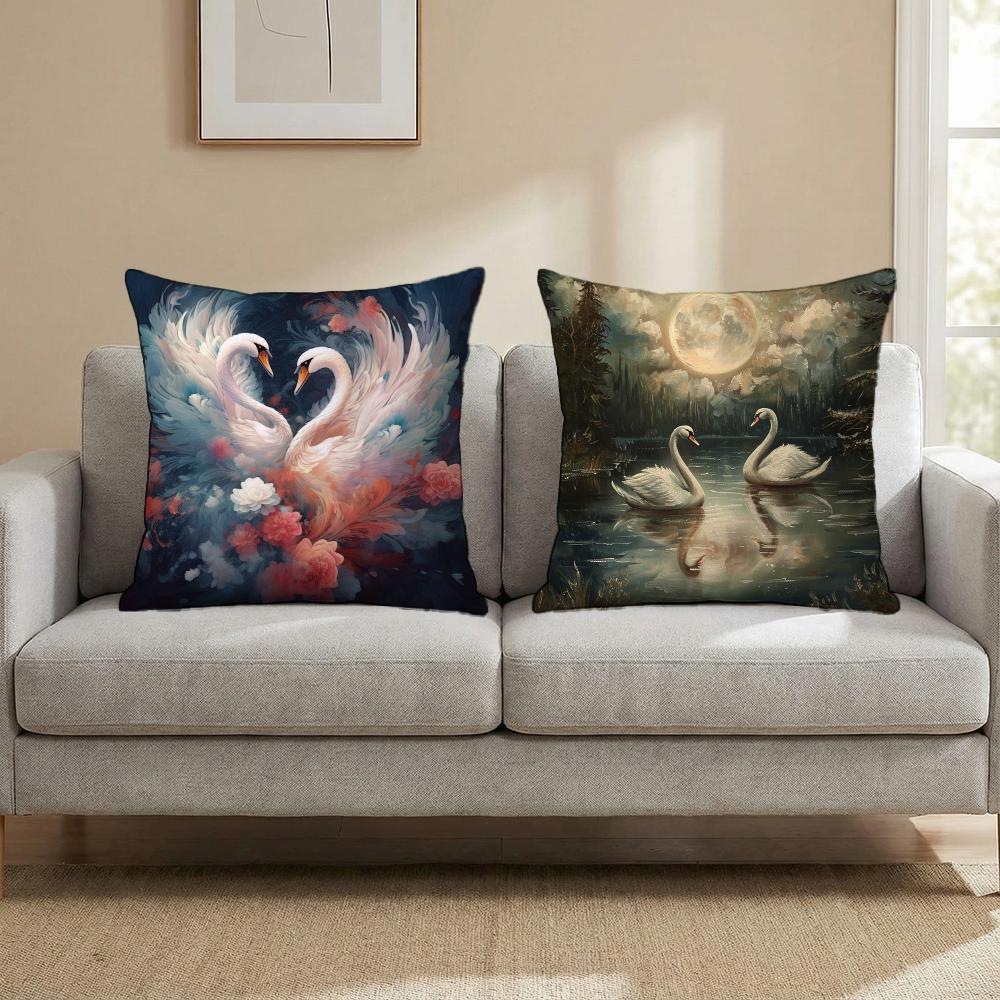 Elegant Swan Floral Cushion Cover Multi-Scene Pillow Cover for Home & Car - Reversible, Soft & Durable for Daily Use