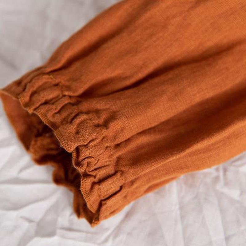 Cotton Linen Shirt Literary and Retro Style Women's Loose Round Neck Shirt Casual Thin Coat Close-up Sleeve Top Spring and Autumn