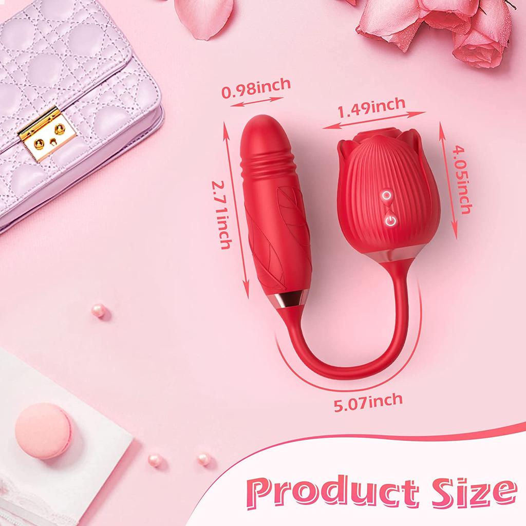 Rose-sex Toy Vibrator for Women Clitoral Stimulator Oral Nipple Massager Thrusting Dildo 2 In 1 Sucking Adult Sex Products