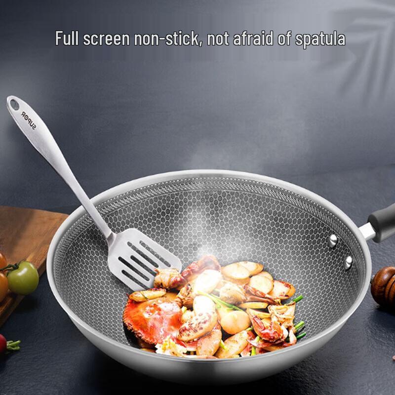 Supor 316L Stainless Steel Honeycomb Non-Stick Wok with Upright Lid