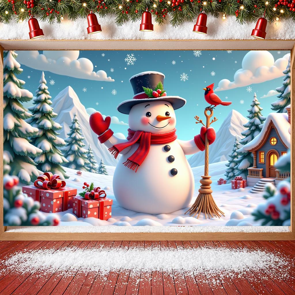 Christmas Tree Backdrop Gift Boxes Print Snowman Banner Snowman Display Christmas Tree Decor Xmas Background For Festive Winter