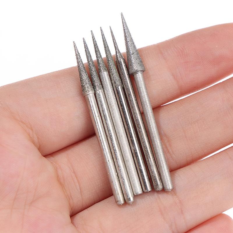 6Pcs 1-4mm Diamond Grinding Head Needle Bits Burrs Engraving Carving Tool 2.35mm Shank D Needle