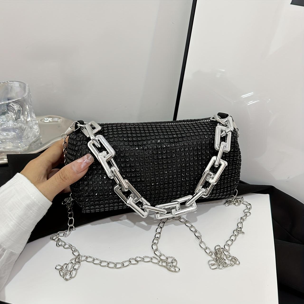 

Легкая женская модная сумка через плечо с цепочкой и стразами, простая и очень подходящая для повседневного использования чёрный