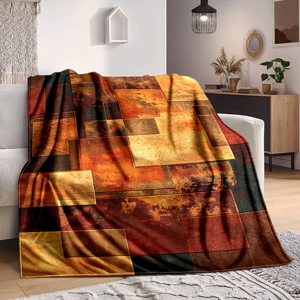 1Pc Abstract Squares Blanket Soft And Comfortable Casual Warm Camping Travel Christmas Halloween Xmas Gift M92833