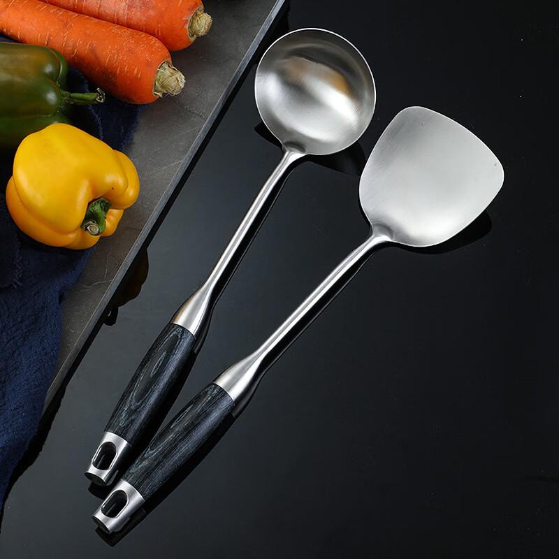 Ruhan Solid Wood Handle Anti-Scald Stainless Steel Soup Ladle Set