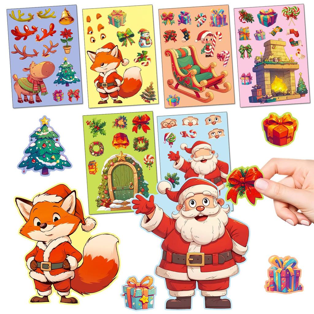 6 Pieces/set Christmas Face Changing Puzzle Stickers Children's DIY Puzzle Cartoon Stickers  Elk Face Changing Stickers