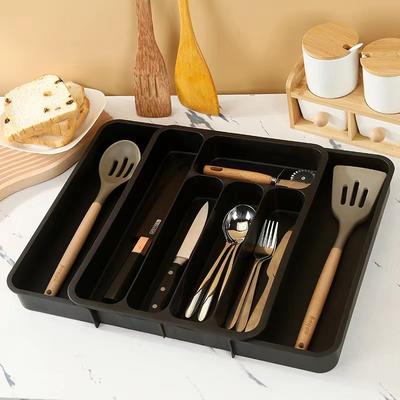 Tableware Storage Box with Expandable Desktop Drawer for Storing Knives Forks and Cutlery Portable Partition