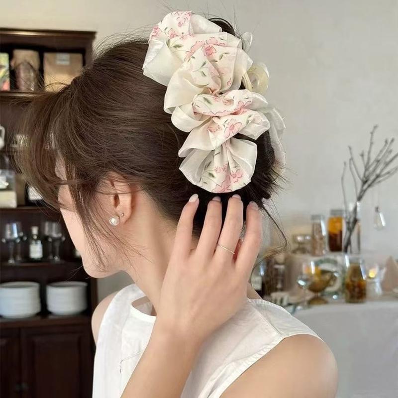 Floral Printed Scrim Bubble Hair Clip For Women Soft Breathable Fabric Elegant Updos Styling Accessory
