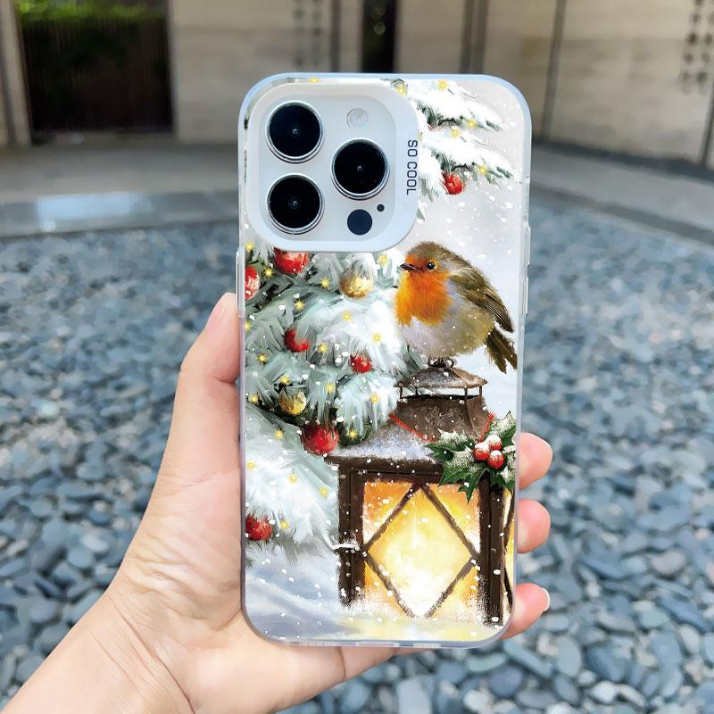 Christmas Snow Tree Phone Case For iPhone 16 Pro Max 15 14 13 12 11 Pro Max 13 Mini 15 14 Plus Shockproof Laser Back Cover Funda