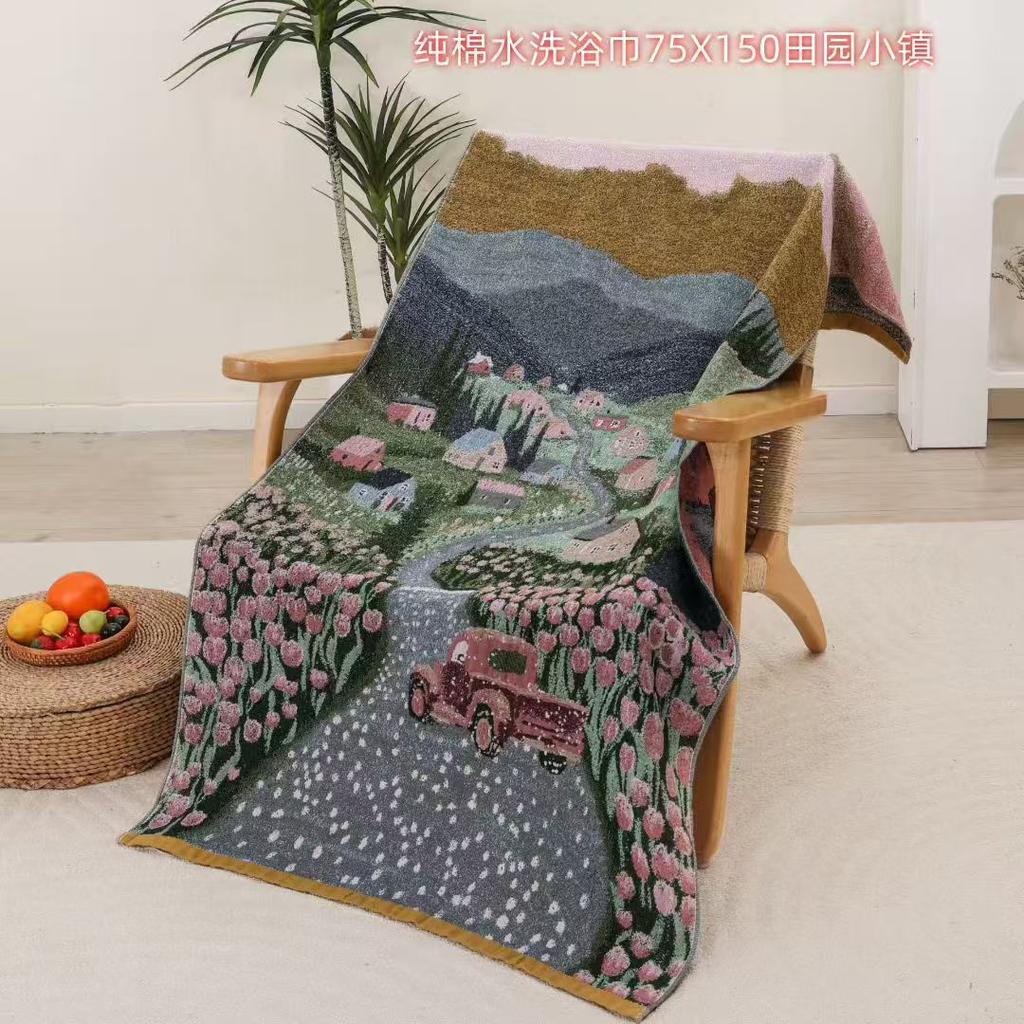 China Colored Jacquard Pure Cotton Four-Layer Gauze Bath Towel Men Women Extra-Large Adult Beach Towel Soft Absorbent