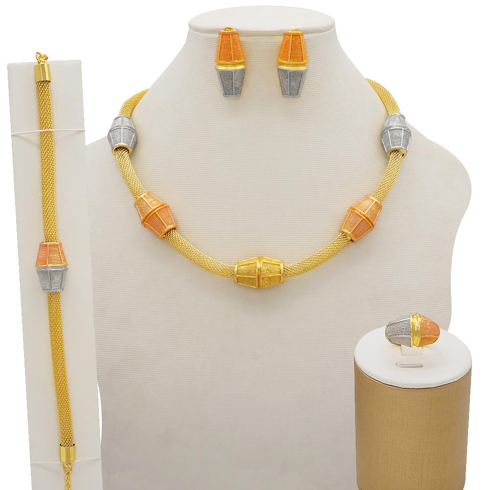 Dubai Gold Color Jewelry Sets African Indian Wedding Bridal Wife Gifts Necklace Bracelet Earrings Ring Jewelery For Women