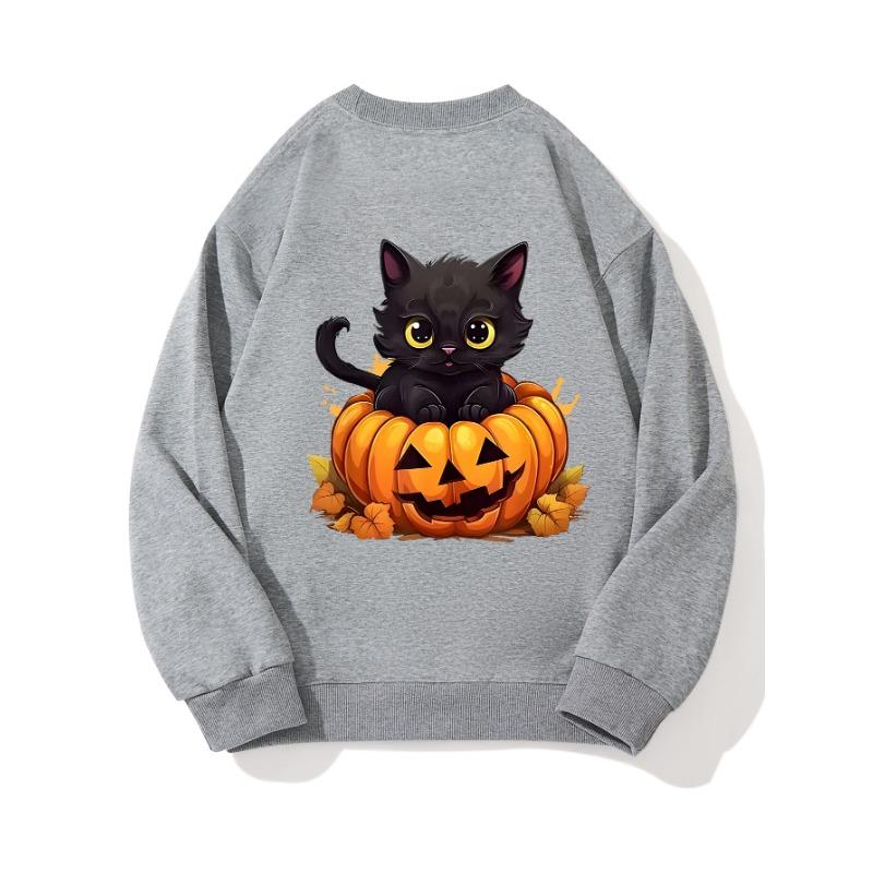 

Pumpkin Black Cat Fashionable Printed Top, Autumn and Winter Casual Sportswear, Cotton Sweatshirt XXL слоновая кость