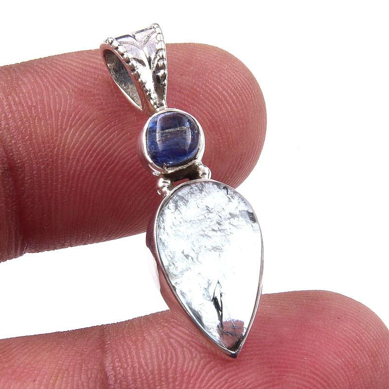 

Natural Aquamarine, Kyanite 925 Solid Sterling Silver Jewelry Pendant 1.25 p9k49