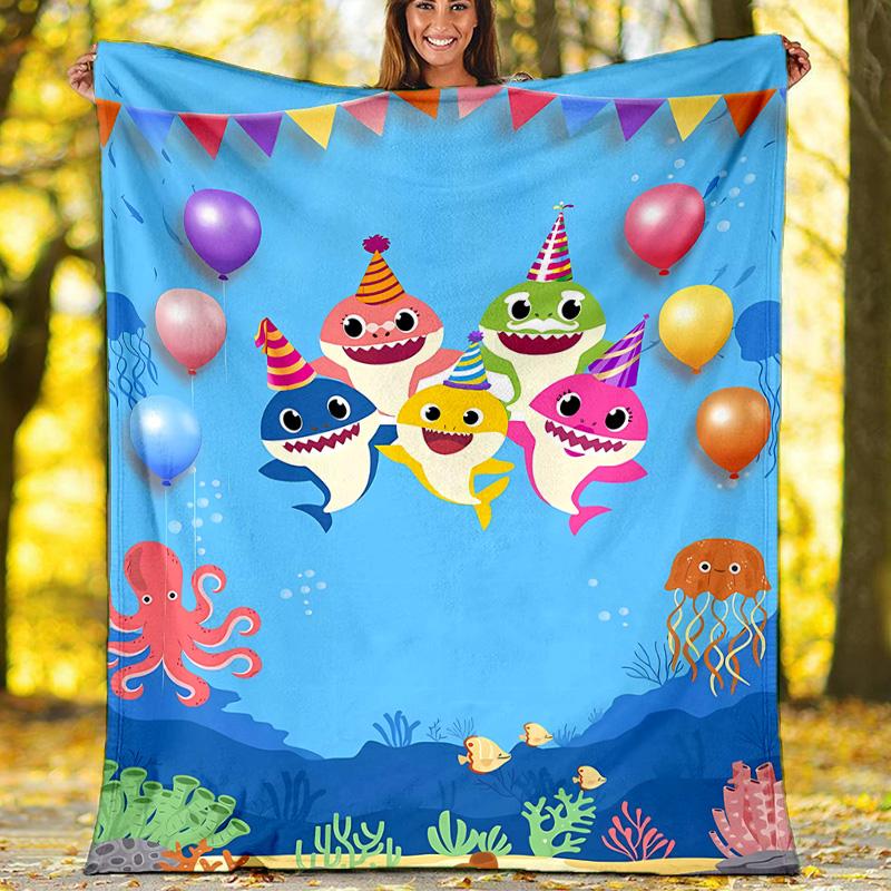 1pc Shark1 Theme Blanket - Digital Print, Polyester, Cozy for All Seasons, Perfect for Outdoor, Camping, and Travel