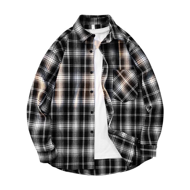 Men S Hong Kong Style Plaid Long Sleeve Casual Shirt Plus Size