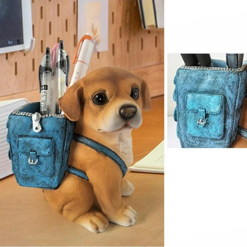 1pc Dog-shaped Desk Organizer, Abs Material, Backpack Design, Creative, Polished Finish, Portable, Unique, With Pen Holder
