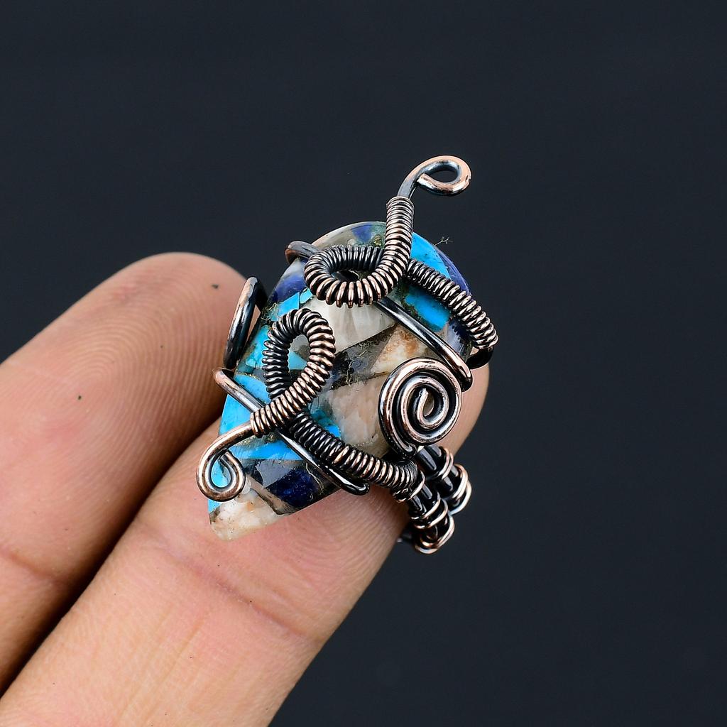 Natural Spiny Oyster Gemstone Handmade Copper Wire Wrap Gift Ring Size 7 B7M74