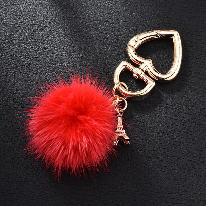 Mink Fur Love Keychain Elegant Fur Small Pendant Fur Ball Alloy Love Keychain