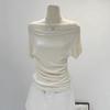Women's French White Off-the-Shoulder Short-Sleeve T-Shirt - Unique Summer Style.