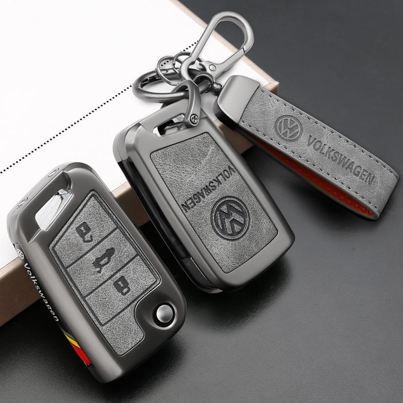 Zinc Alloy Leather Car Key Case Cove Key Fob Shell Protector For VW Volkswagen Golf 7 MK7 Tiguan MK2 Auto Keychain Accessories