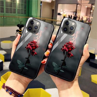 Rose Gehärtetes Glas Handyhülle für iPhone Samsung Galaxy OnePlus Oppo Xiaomi Redmi Note SA 7 8 9 10 11 12 13 14 20 21 22 53 Pro Max Plus Ultra