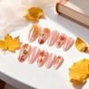 24pcs Autumn/Winter Almond Cat Eye Gold Leaf Maple Leaf Manicure Tips – Exquisite Wearable Nail Art