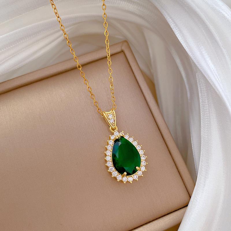Retro Water Drop Zircon Full Diamond Fashion Light Luxury Temperament Gorgeous Full Diamond Necklace Female Versatile Collarbone Chain