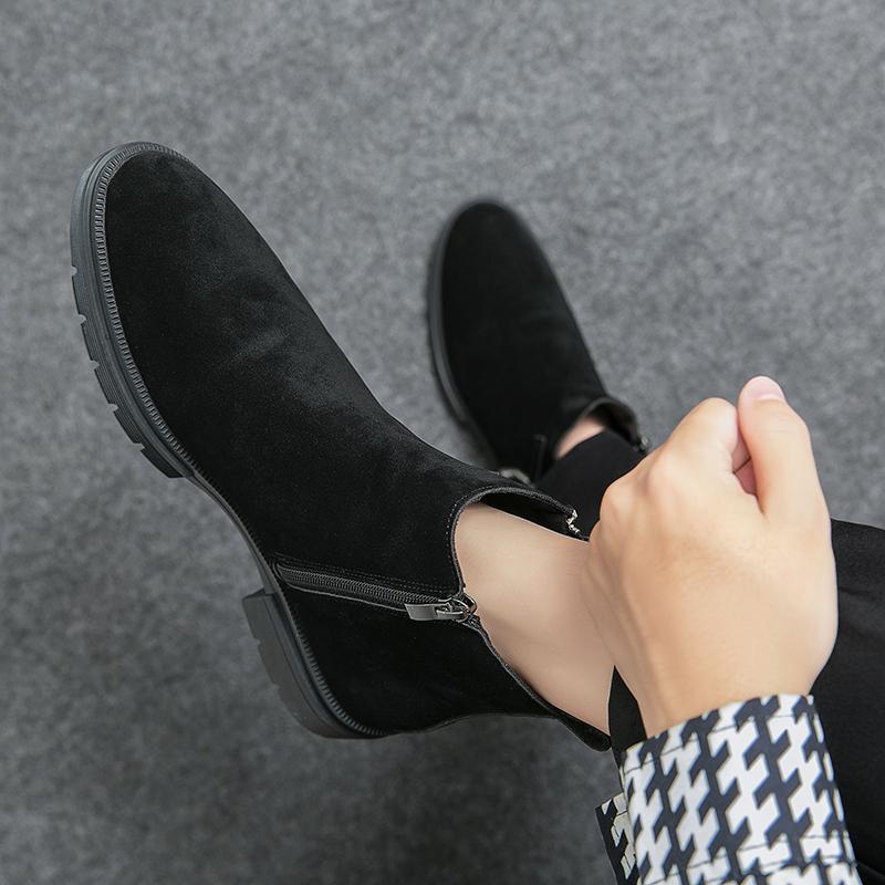 

Large size Chelsea men s frosted leather high-top thick-soled heightening men s boots leathershoes 46 коричневий