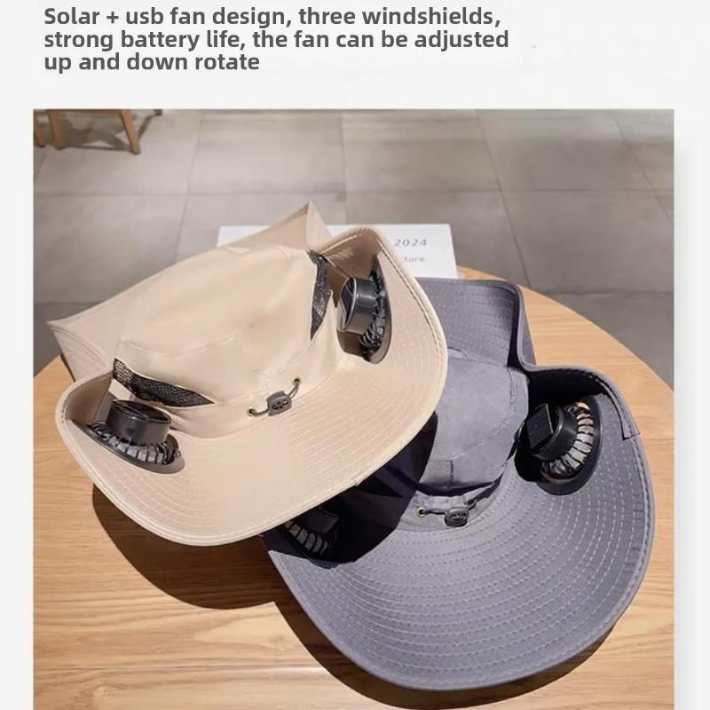 Quick Dry Bucket Hat with Solar Powered Fan USB Rechargeable Sun Hat for Outdoor Hiking Camping Fishing Large Size