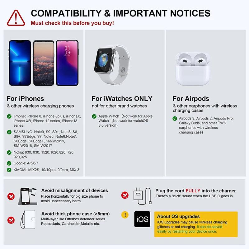 New Light 3 in 1 Magnetic Wireless Charger Stand For iPhone 14 13 12 Apple Watch 8 7 6 Airpods Watch Fast Charging Dock Station