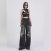 Women's Trendy Black Ripped Wide-Leg Jeans - Summer Style