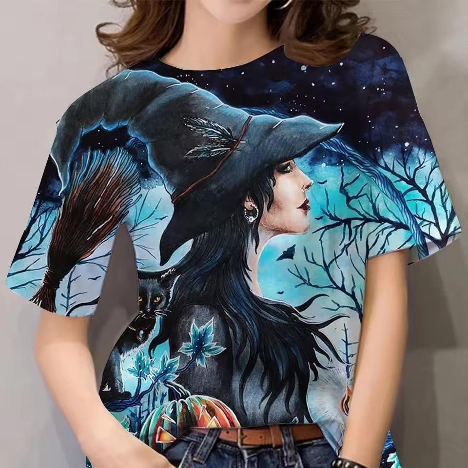 Sommermode Lässig Persönlichkeit 3D Hexen-Print Top Halloween Spaß Geschenk Damen T-Shirts
