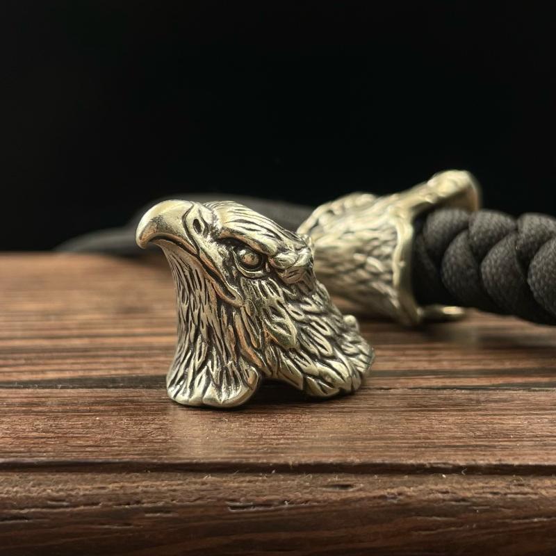 Premium Vintage Brass 3D Eagle Head Paracord Bead EDC Keychain Knife Pendant Decor for Backpack Accessories