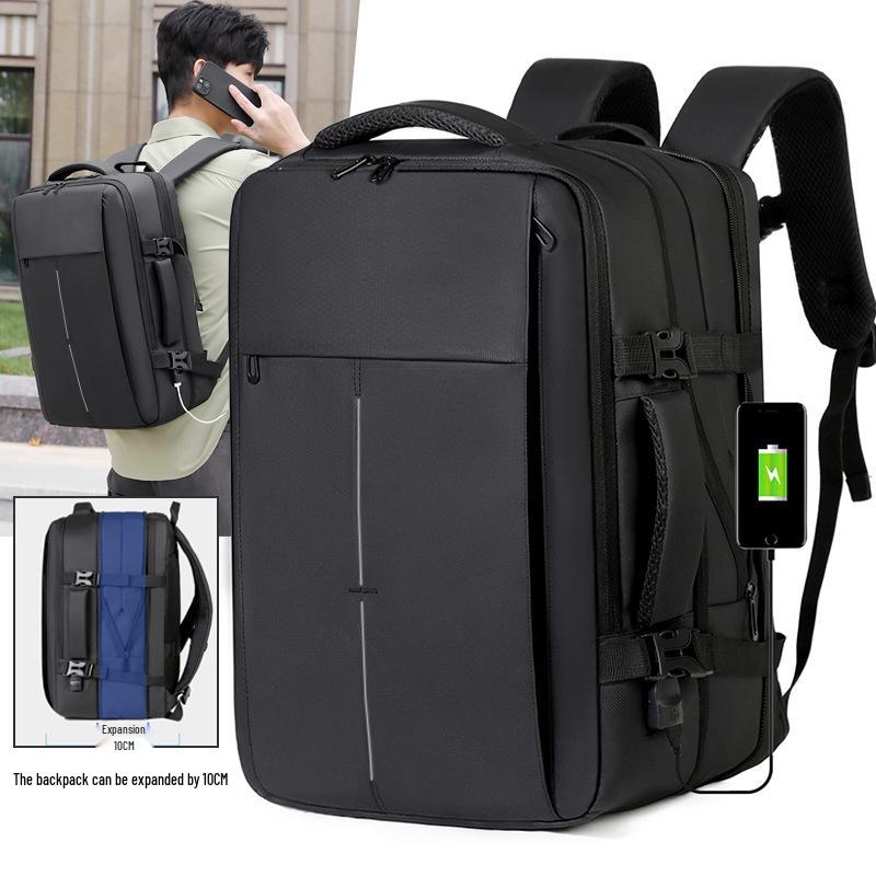 Men's Large Capacity Expandable Leather Backpack: Water-Repellent, Multi-Functional Laptop Bag