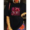 European Size Women's Casual Short Sleeve T-Shirt with LOVE Print&Pink Heart -Crew Neck Blouse,All-Season Comfortable Everyday Top,for Valentine's Day