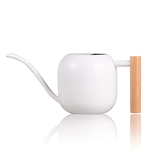 IMEEA Watering Can, 1200ml, Stainless Steel with Wooden Handle, Stylish, White, Round, Gardening Supplies