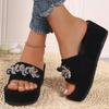 Fashion Summer Women Wedge Slide Beach Slipper Thick Heel Ladies Sandals Crystal Decorate No Slip Platform Slippers Plus Size 35-43