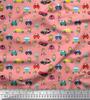 Soimoi Japan Crepe Satin Fabric Cartoon Girl & Car Transport Print Fabric by the Metre 42 Inch