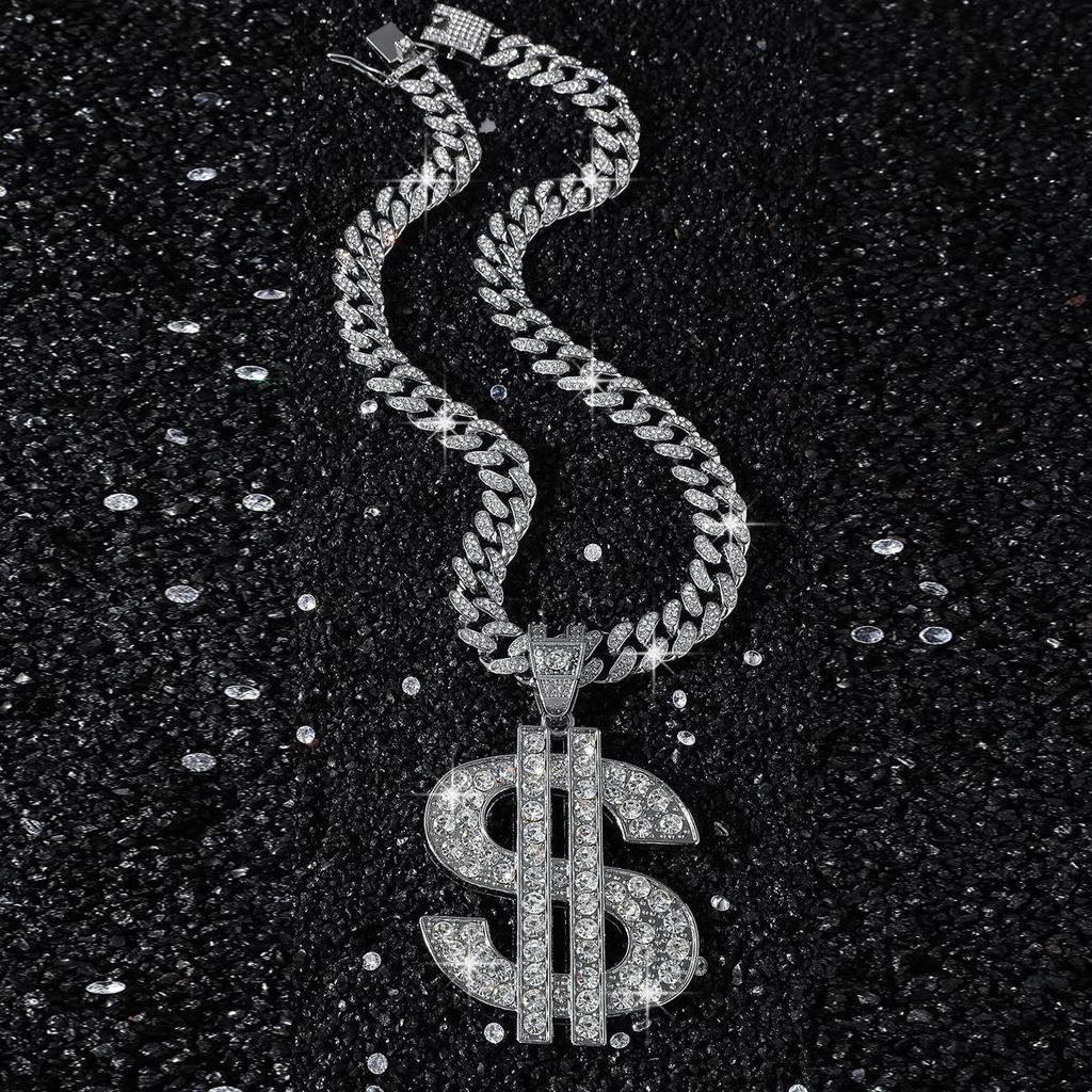 Wysokiej jakości wisiorek z symbolem USD wysadzany diamentami Hip Hop Kubańska Biżuteria