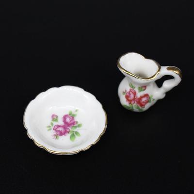 1/12 Scale Dollhouse Miniature Pattern Water Pot Washbasin Set
