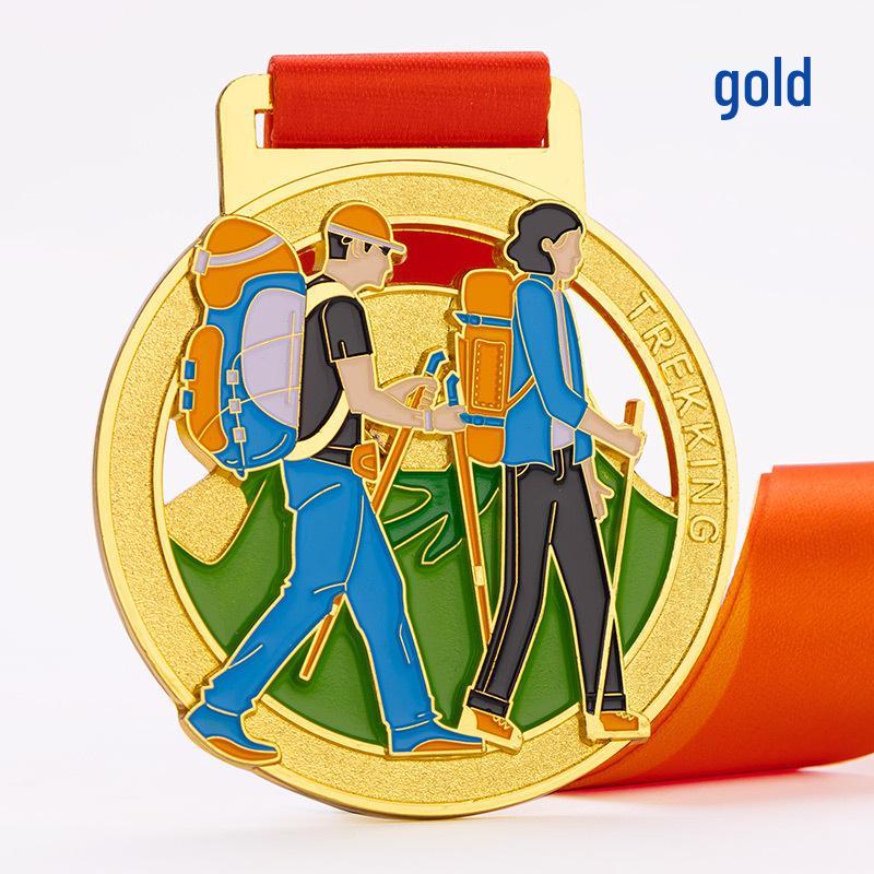 Customizable Mountain Marathon Gold Medal for Trail Running and Climbing.