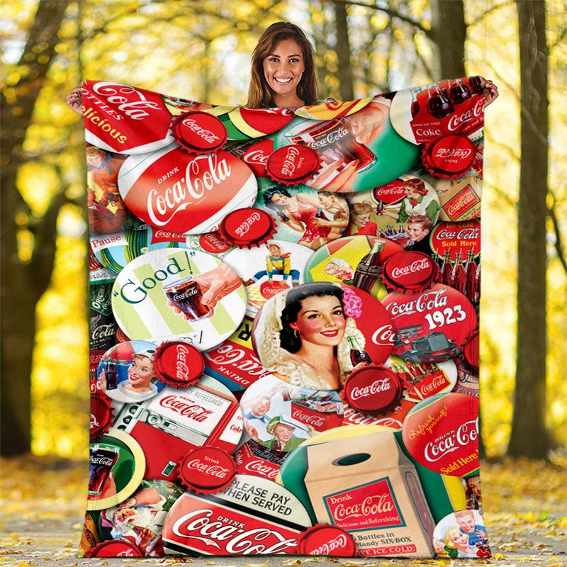 Christmas Gift Halloween Themed Cola Beverage Coca Cola Blanket Soft Home Furnishing Nap Decoration Four Seasons Warm Sherpa Blanket U24