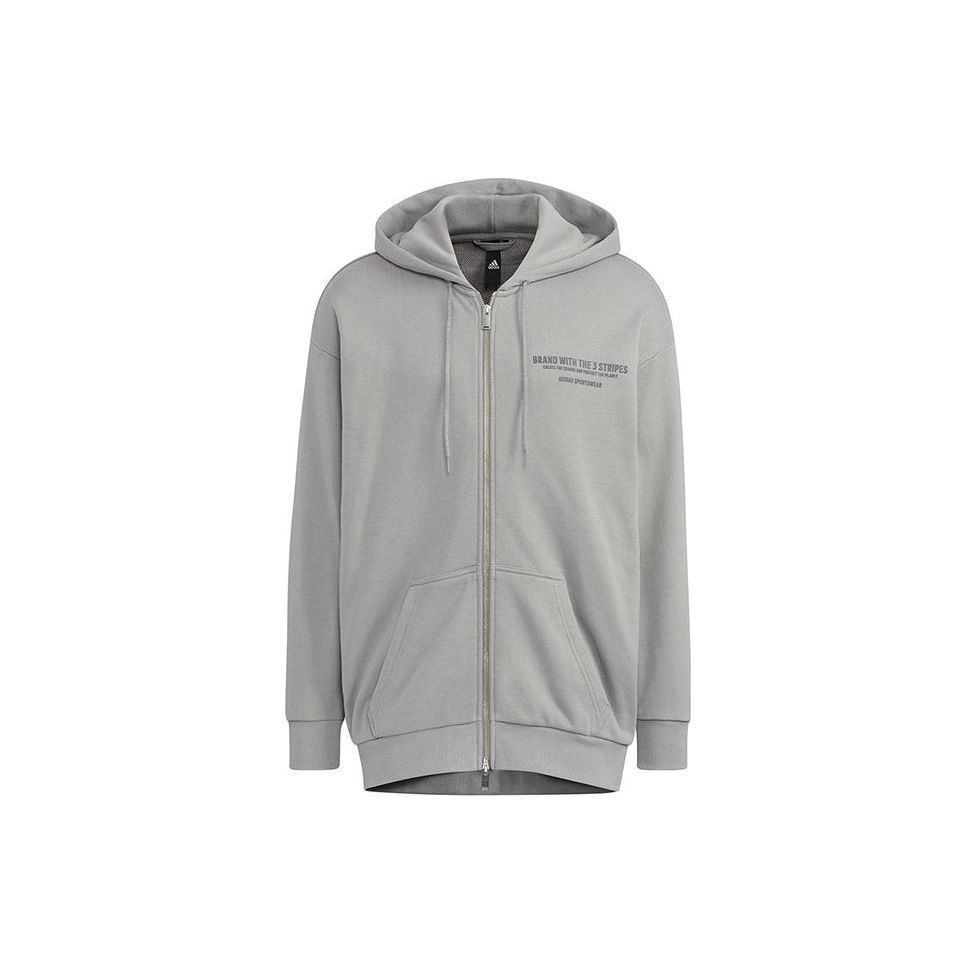adidas Men s Alphabet Print Drawstring Hooded Jacket Light Grey HZ7027 XS
