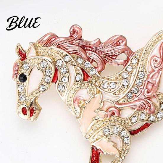 Elegant Horse Accessory Colorful Brooch Rhinestone Encrusted Alloy Lapel Pin